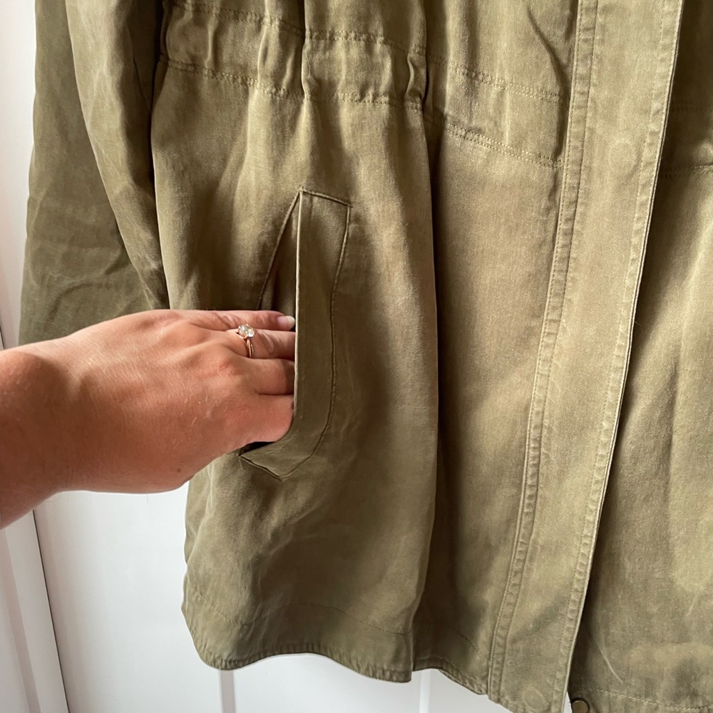 Eileen Fisher Utility Jacket Olive Green Hooded Lightweight Coat Minimalist - Picture 4 of 10